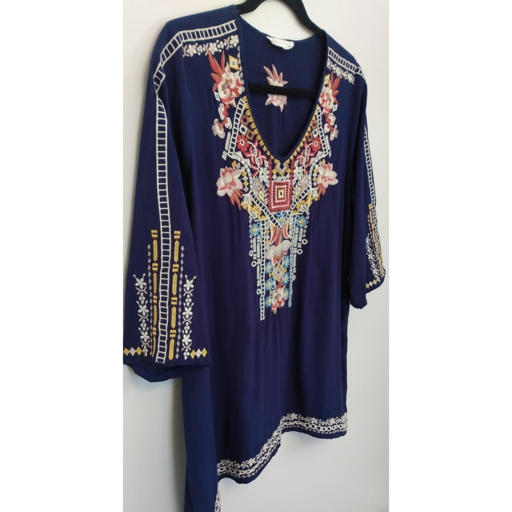 SOLITAIRE Embroidered Boho Med Tunic Folk Floral Embroidery Festival Peasant Top - Picture 3 of 6